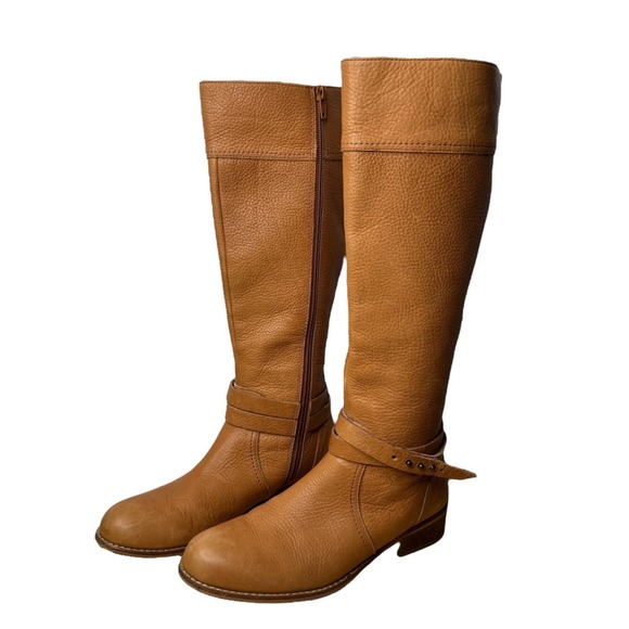 LANDS END  Blakeley Tall Riding Boot Genuine Leather Banana Toned Size 7 - Picture 1 of 13